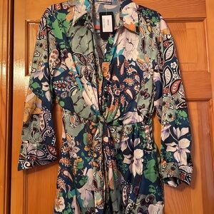 NWT Green Botanical Print Romper with Tie